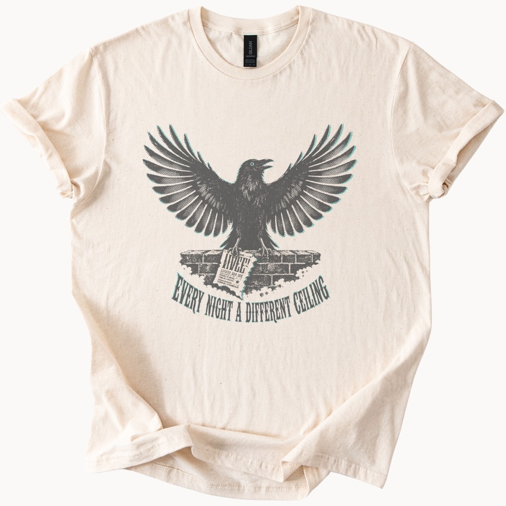 Raven Document Graphic Tee Bold Halftone Art Edgy Streetwear